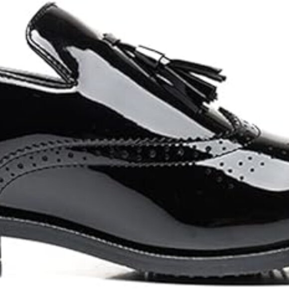 Santimon Men's US 8, 12 Black Patent Leather Wingtip Tassel Loafers Dress Shoes - Picture 2 of 12